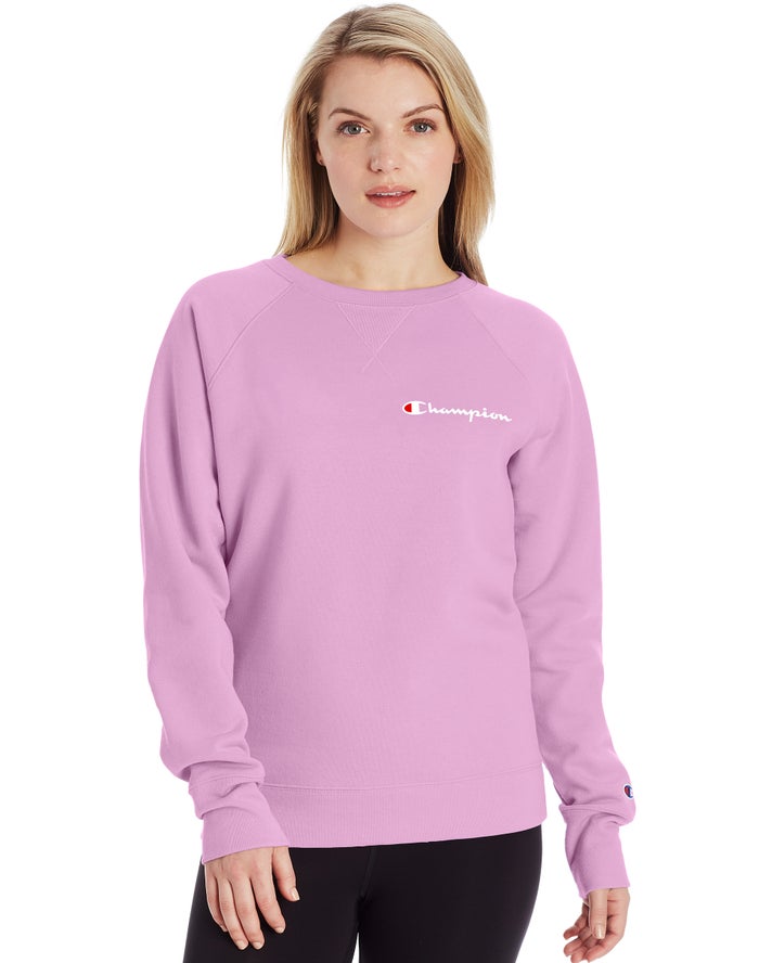 Champion Sweatshirt Dames - Roze - Powerblend Fleece Classic Crew Script Logo ( 395068-KAQ )